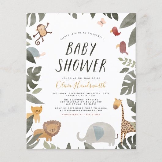 Budget Oerwoud Animals Storybook Boy Baby shower (Voorkant)
