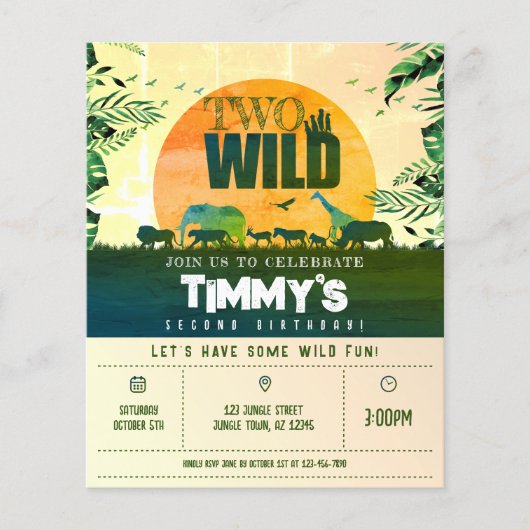 Budget Oerwoud Animals Two Wild Birthday Invitatio (Voorkant)