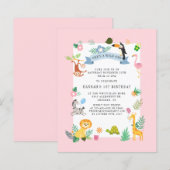 Budget Oerwoud Dieren Meisje 1e verjaardag Uitnodi (Voorkant / Achterkant)