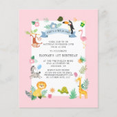 Budget Oerwoud Dieren Meisje 1e verjaardag Uitnodi (Voorkant)