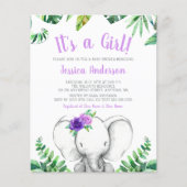 Budget Oerwoud Elephant Girl Paars Baby shower (Voorkant)