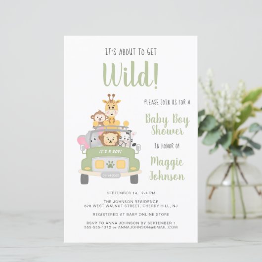 Budget Oerwoud Safari Baby Boy Shower Uitnodiging (Staand voorkant)