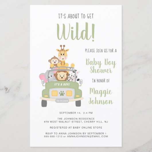 Budget Oerwoud Safari Baby Boy Shower Uitnodiging (Voorkant)