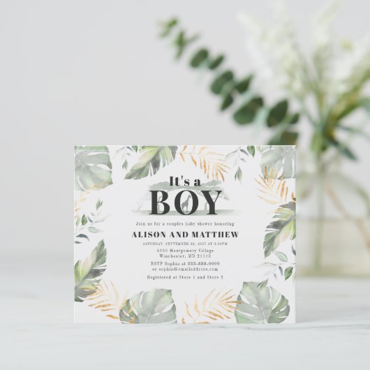 Budget Oerwoud Safari Baby shower Boys Uitnodiging (Staand voorkant)