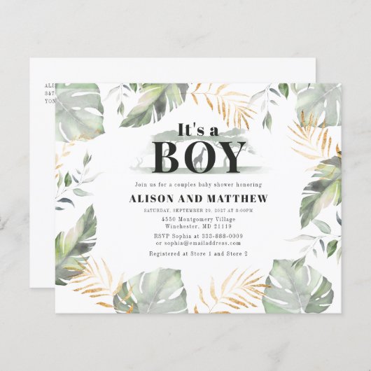 Budget Oerwoud Safari Couple Baby shower Uitnodigi (Voorkant / Achterkant)