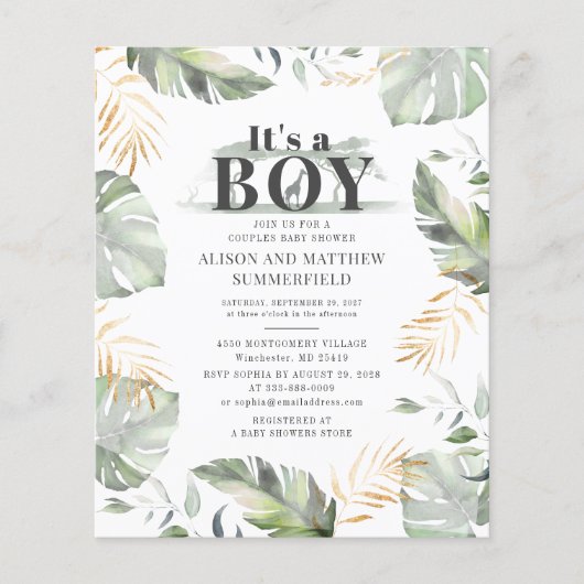 Budget Oerwoud Safari Giraffe Botanisch Baby showe (Voorkant)