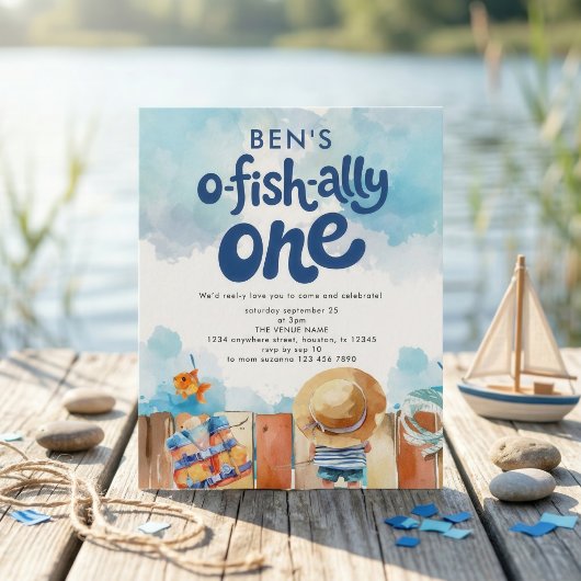 Budget Ofishally One Fishing Boy 1st Party invite