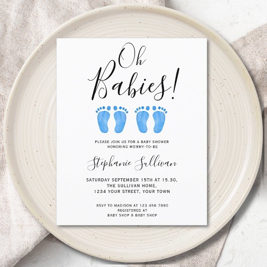 Budget Oh Babies Twins Baby shower Uitnodiging