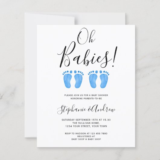 Budget Oh Babies Twins Couples Baby shower Uitnodi (Voorkant)