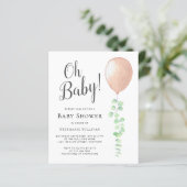Budget Oh Baby Ballon Baby shower Uitnodiging (Staand voorkant)