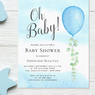 Budget Oh Baby Blue Baby shower Uitnodiging