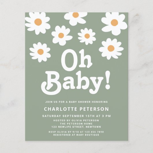 Budget Oh Baby Daisy Sage Groen Baby shower (Voorkant)