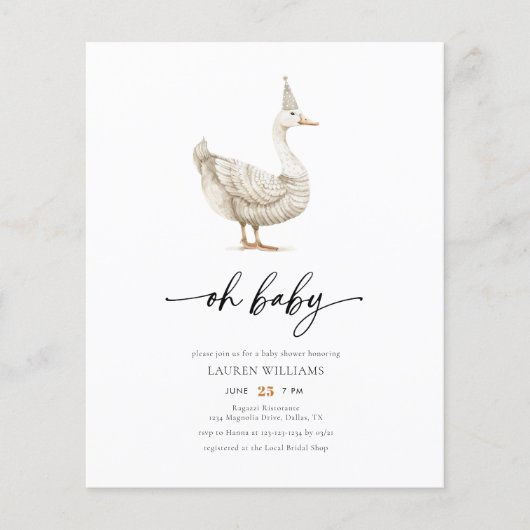 BUDGET Oh Baby Goose Genderneutraal Baby shower Flyer (Voorkant)