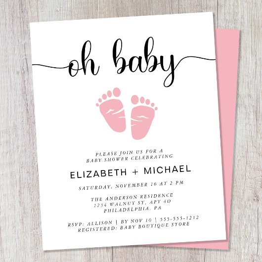 Budget Oh Baby Koppel Meisje Baby Shower Uitnodigi