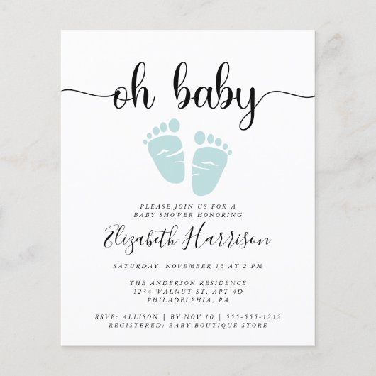 Budget Oh Baby Mint Green Shower Uitnodiging (Voorkant)