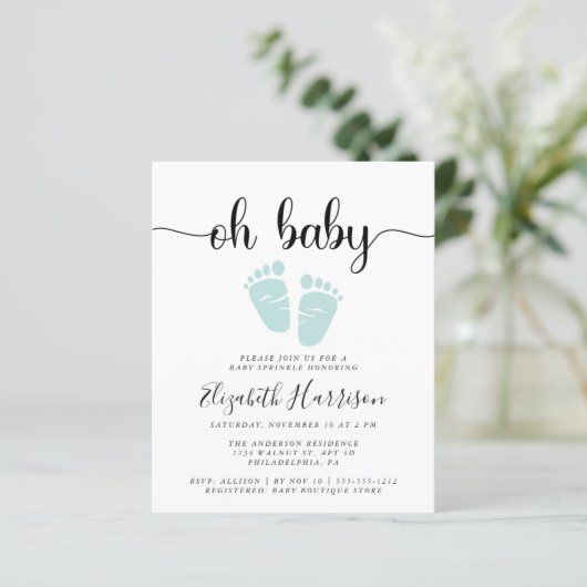 Budget Oh Baby Mint Green Sprinkle Uitnodiging (Staand voorkant)