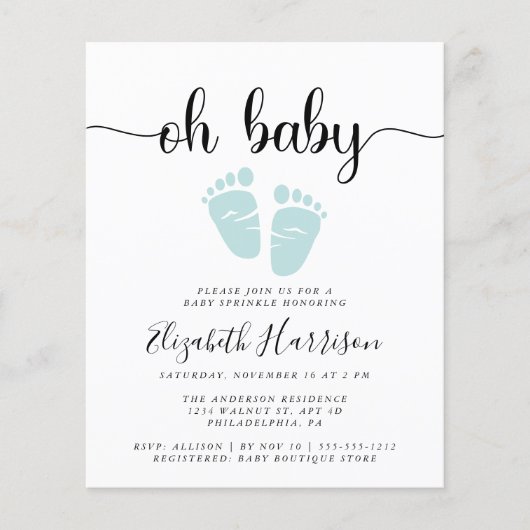 Budget Oh Baby Mint Green Sprinkle Uitnodiging (Voorkant)