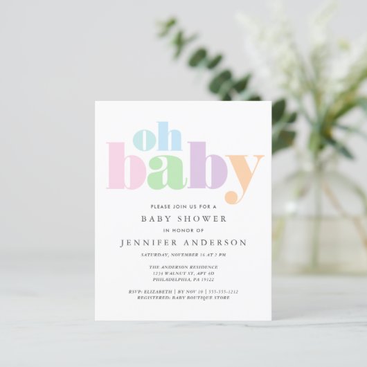 Budget Oh Baby Modern Baby shower Uitnodiging (Staand voorkant)