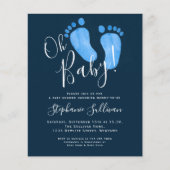 Budget Oh Baby Navy Blue Baby shower Uitnodiging (Voorkant)
