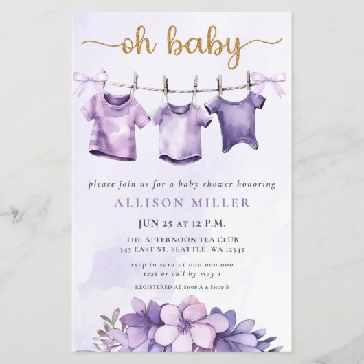 Budget Oh Baby Paarse waslijn Baby shower (Voorkant)