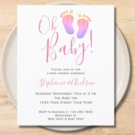 Budget Oh Baby paren Roze Baby shower Uitnodiging