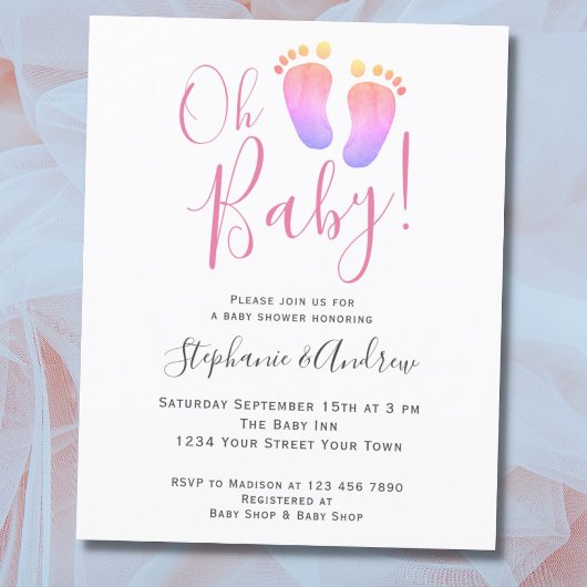 Budget Oh Baby paren Roze Baby shower Uitnodiging