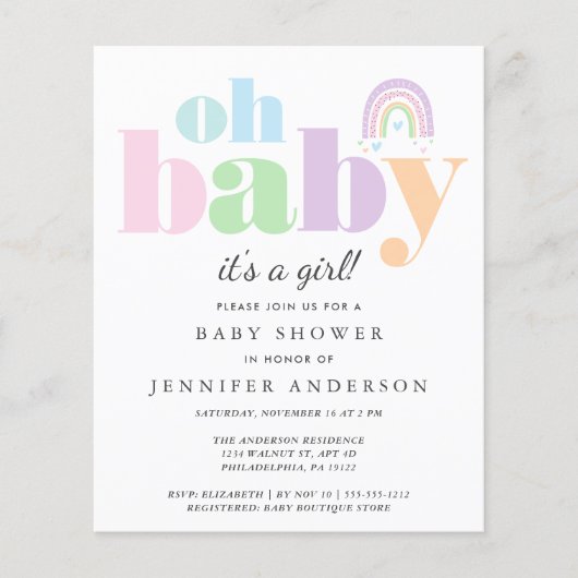 Budget Oh Baby Rainbow Baby Girl - Uitnodiging (Voorkant)