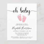 Budget Oh Baby roze Baby shower uitnodiging (Voorkant)