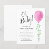Budget Oh Baby Roze Ballon Uitnodiging Baby shower (Voorkant / Achterkant)