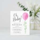 Budget Oh Baby Roze Ballon Uitnodiging Baby shower (Staand voorkant)
