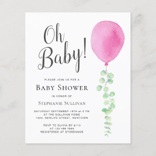 Budget Oh Baby Roze Ballon Uitnodiging Baby shower