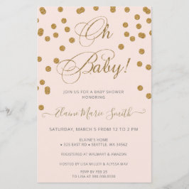 Budget Oh Baby roze Gold Baby shower Uitnodiging