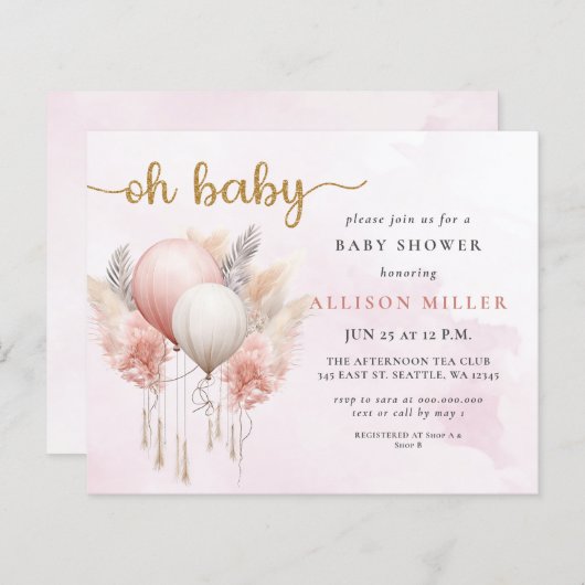 Budget Oh Baby Roze Goud Boho Meisje Baby shower (Voorkant / Achterkant)