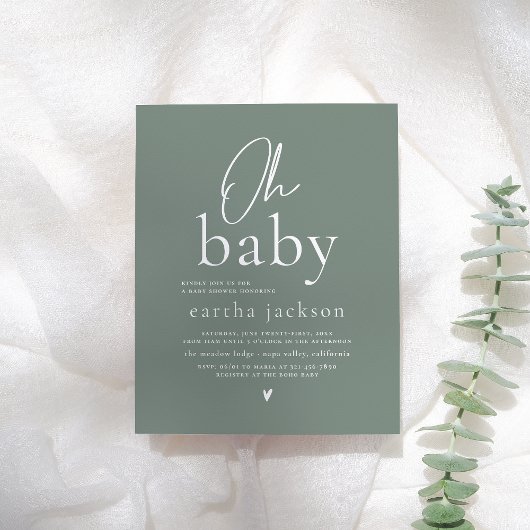 Budget Oh Baby Script Sage Green Boho Baby shower