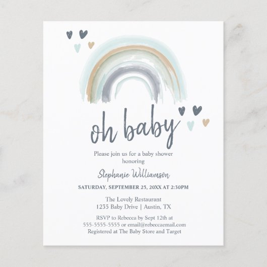 Budget Oh Baby shower Blue Boho regenboog (Voorkant)
