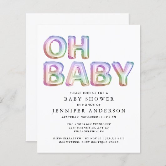 Budget Oh Baby shower uitnodiging (Voorkant / Achterkant)