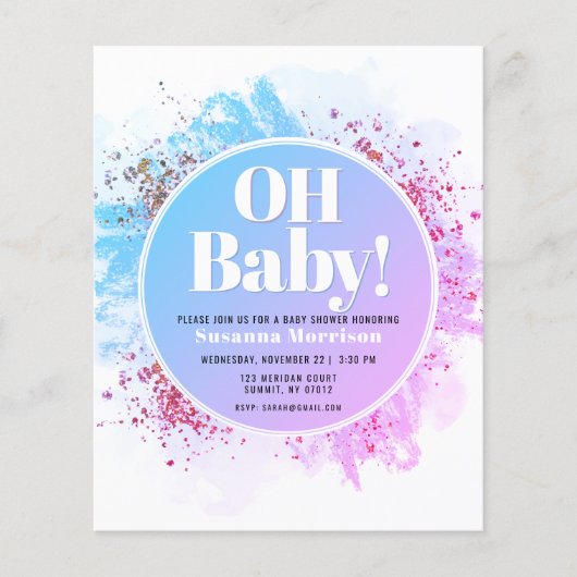 Budget Oh Baby shower Waterverf Glitter (Voorkant)