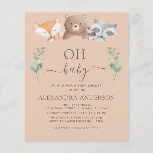 Budget Oh Baby shower Woodland Uitnodigingen (Voorkant)