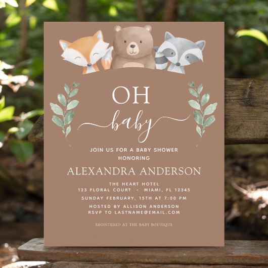 Budget Oh Baby Shower Woodland Uitnodigingen