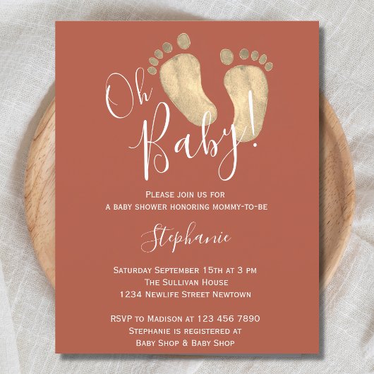 Budget Oh Baby Terracotta Baby shower Uitnodiging