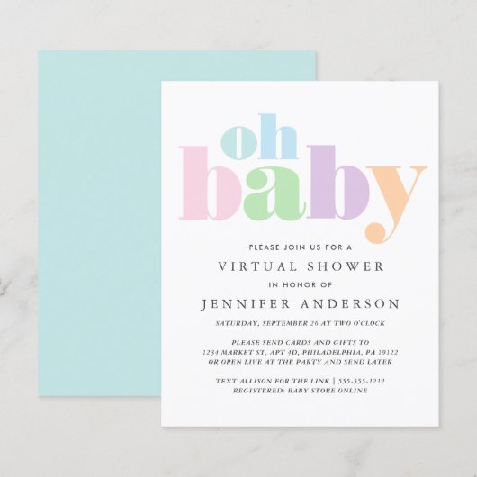Budget Oh Baby Virtual Baby shower Invitation (Voorkant / Achterkant)