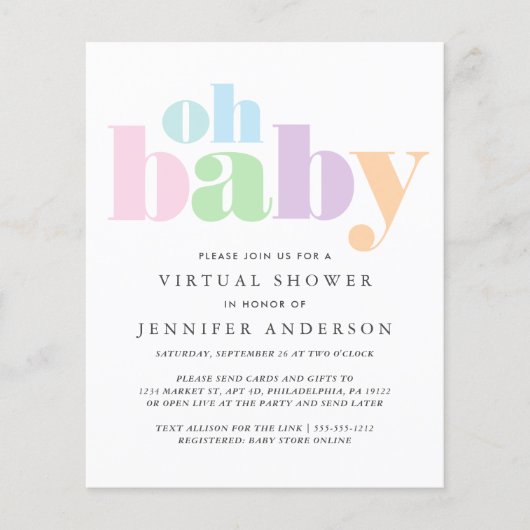 Budget Oh Baby Virtual Baby shower Invitation (Voorkant)