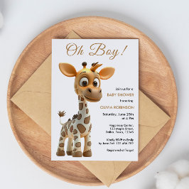 Budget Oh Boy Baby Giraffe Baby shower Uitnodiging