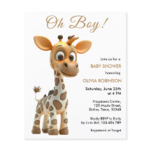 Budget Oh Boy Baby Giraffe Baby shower Uitnodiging