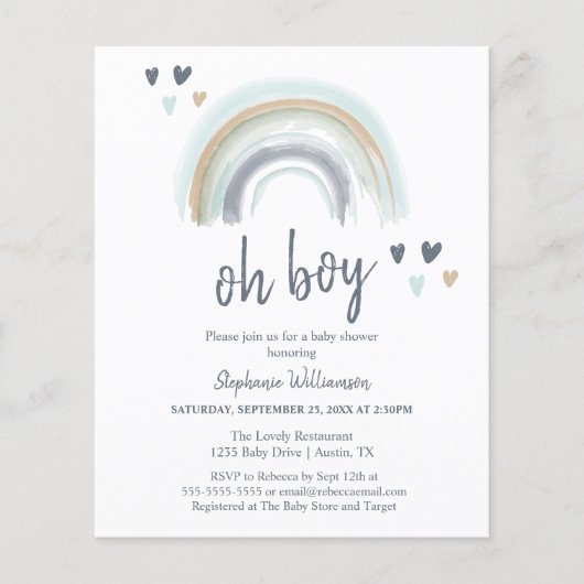 Budget Oh Boy Baby shower Blue Boho Rainbow (Voorkant)