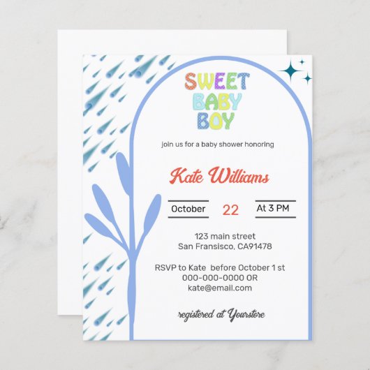 Budget Oh Boy Baby shower Invitation (Voorkant / Achterkant)