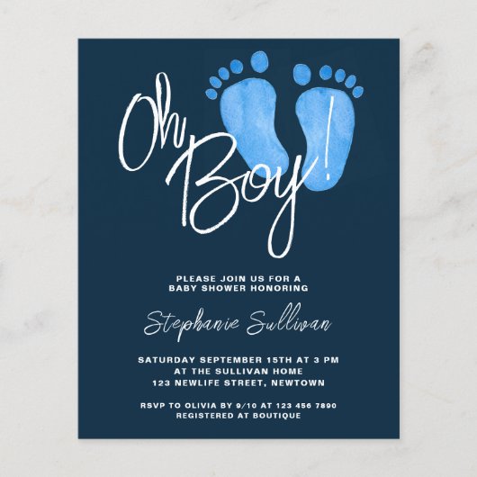 Budget Oh Boy Baby shower Invitation (Voorkant)