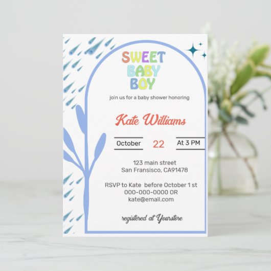 Budget Oh Boy Baby shower Invitation Kaart (Staand voorkant)