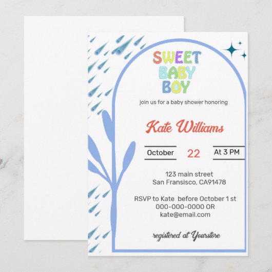 Budget Oh Boy Baby shower Invitation Kaart (Voorkant / Achterkant)