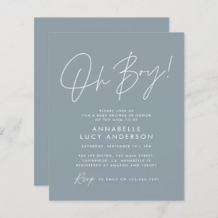 budget oh Boy baby shower script blauw elegant